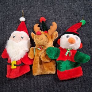 Christmas Finger Puppets Lot Santa Snowman Reindeer  8" Tall Imaginative Play